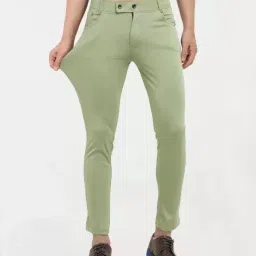 Men Regular Fit Light Green Linen Blend Trousers-image-35