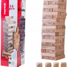 54 pieces Numbered Wooden Blocks with 4 Dices-21