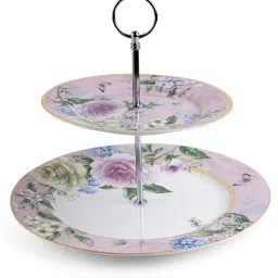 Ceramic Floral Pink Two-Tier Cake Stand Detachable Layers Ceramic Cake Server-picture-4
