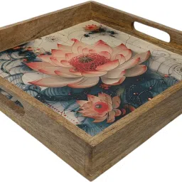 womenium craft Serving Platter in Mango wood Flower Print for Home & Dining Table Tray Serving Set image 4