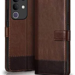 Flip Cover for Vivo T4X 5G -Dual-Color Leather Finish Wallet - Brown & Coffee-image-4