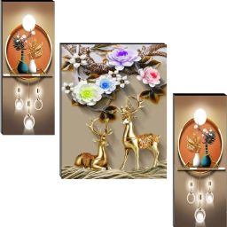 Set Of 3 Modern Art Deer Paintings For Wall Digital Reprint 12 inch x 18 inch Painting-23