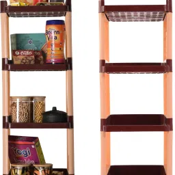 Pack of 2 Multipurpose 4-Layer Office Storage Trolley Rack with Wheels | Brown Plastic Kitchen Trolley-image-39