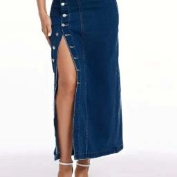 Women Solid Pencil Dark Blue Skirt-image-68