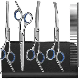MaoCG, Safety Tip,Curved,Thinning,Straight Scissors with Comb,Nail cliper, File. Silver Pet Hair Trimmer-10