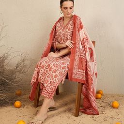 indo era Women Pure Cotton Kurta Pant Dupatta Set-picture-37