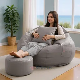 giglick 4XL Luxury Leatherette Filled Bean Bag with Footstool & Cushion for Adutls & Kids | Teardrop Bean Bag With Bean Filling-picture-47