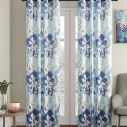soumya Blue Abstract Cotton 7 Ft Light Filtering Eyelet Door Curtain-picture-26