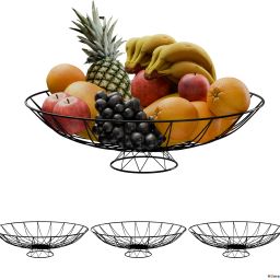 4 Pcs Metal Fruits & Vegetables Basket Bowl with Holding Stand | Wrought - Black Iron Fruit & Vegetable Basket-image-12