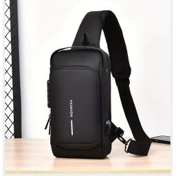 Black Men & Women Sling Bag Multi-Functional Adjustable Sling Bag with Password Lock, Durable Chest-image-9
