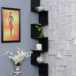 Corner Hanging Shelf for Living Room Stylish |Floating Display Rack Storage Engineered Wood Open Book Shelf-image-76