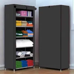 Home Utility Portable Space Saving 6 Layer Metal Shoe Rack Organizer Stand PP Collapsible Wardrobe-2