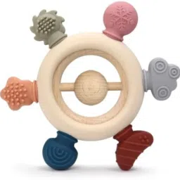 Wooden Baby Teether Toy with Silicone Chew Tips | BPA-Free & Safe Grip Ring Teether-picture-17