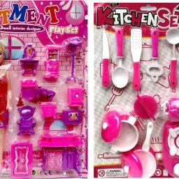Complete Doll House Set for Kid's Doll House With Organic kitchen set for kids Girls Toys For Girls Combo Pack Doll House With Kitchen Set-2