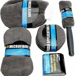 9 Pcs Car Wash Cleaning Kit Include 3 Microfiber Towels, 3 Applicator Pads, Wash Sponge, Wash Glove, Wheel Brush for Car,Bike Home Combo-11