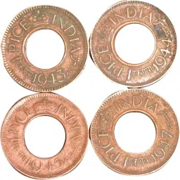1943 - 1944 -1945 & 1947 ONE Pice Hole Copper Coin - Total 4 Coins - Chilikkana Ancient Coin Collection-19