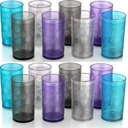 (Pack of 16) Prism Pattern Water Juice Plastic Glasses Set Of 16 Glass Set Water/Juice Glass-28