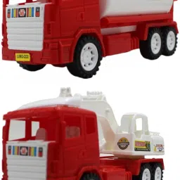 Set of 2 Combo Friction based Red|White JCB and Red|White oil tanker trucks-5