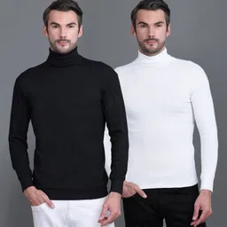 metronaut Men Solid Turtle Neck White Sweater-picture-38