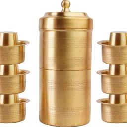 Brass Filter Coffee Maker and Brass Dabara Set of 6) 150ml 6 Cups Coffee Maker-3