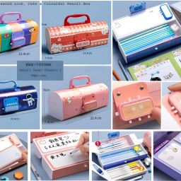 vvn Trandy Blue Space-Themed Design Password Code Lock Multi-Layer Compartments Suitcase Style Design Password Lock Cartoon Art Durable Plastic Construction Art Plastic Pencil Box image 5