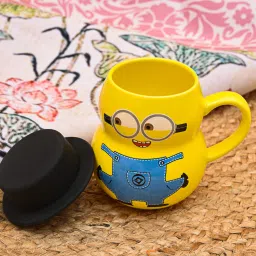 minion mug ceramic mug for gift and present Minion with lid Cap Ceramic Yellow Color for Milk Tea Beverage for Kids Friends Sister Brother Birthday Gift Coffees 330 ml mug for gift with stylish rubber lid Ceramic Coffee Mug-picture-20