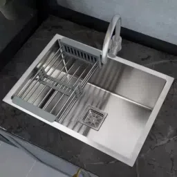 304 Grade Steel Handmade Kitchen Sink 24X18X10inch Weight 6.5kg Sink With Matt Finish With Fruit Basket SS Coupling & PVC Waste Pipe Top Mount-image-16