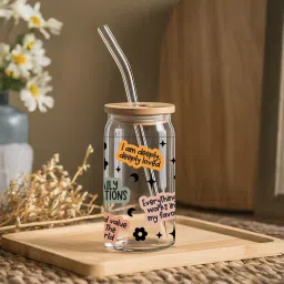 Glass Tumbler with Bamboo Lid and Straw Drinking Glasses(Affirmations) 500 ml Water Bottle-image-90