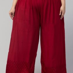 Women Relaxed Maroon Viscose Rayon Trousers-image-60