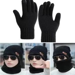 ® 3 PICS Beanie Hat Woolen Winter Cap with Neck Mufler & Hand Gloves NitrileSafety Gloves-image-40