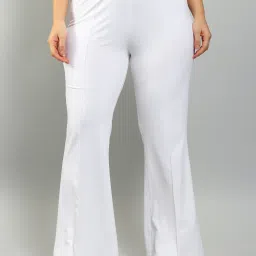 Women Regular Fit White Cotton Blend Trousers-image-75