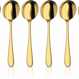 Jasmine Gold PVD Coating Desert Soup Spoon Stainless Steel Cutlery Set-image-41
