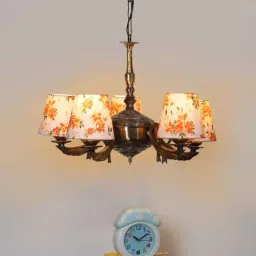 new era Devansh 05 Lights Printed conical cotton shade with Antique Golden Chandelier -A-picture-27