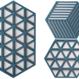 Silicone Trivet Mat Tringle+Line Blue Set of 3 Matte Trivet-37