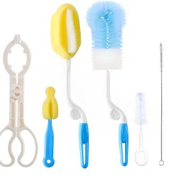 7 Pcs Baby Milk Bottle Nipple Straw Brush Sponge Nylon Cleaning Brush Cleaner Bottle Tong Set-image-13