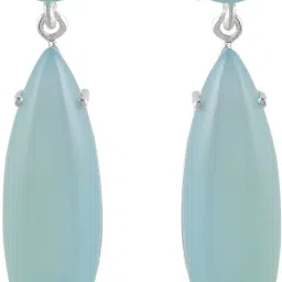 Femme Jam 925 Sterling Silver Natural Blue Chalcedony Gemstone Dangler Drop Earrings | White Gold Chalcedony Dangle Earring-image-26