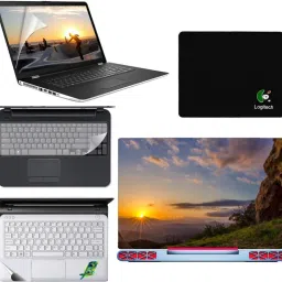 SDM 5in1 Combo of Premium Quality, HD, UV Printed, Protected, Bubble Free, Scratchproof, Washable, Easy to Install Laptop Skin/Sticker/Vinyl/Cover for 15.6 inches on 3M Vinyl with Screen Guard and Key Protector, pelmrest skin, gaming mouse-pad (natural images for brain relaxation at working time) Combo Set 207 Combo Set-image-9
