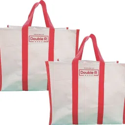 Canvas Shopping Bags for Market Milk, Grocery, Vegetable with Reinforced Handles - jhola - Kitchen Essential (17x8.5x14-inches) Pack of 2 Grocery Bags-32