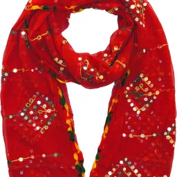 Chiffon Embroidered, Embellished Red Women Dupatta-image-2