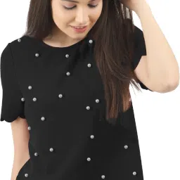 Casual Regular Sleeves Embellished Women Black Top-image-10