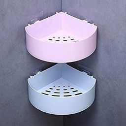 pack of 2 Multipurpose Kitchen Bathroom Corner Shelf Wall Mount Storage Rack Bathroom Rack Soap Holder Storage Box Shower Rack Shelf, Bathroom Racks and Shelves, Bathroom Stands and Racks Plastic Wall Shelf-image-42