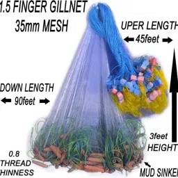 khatija manufacture service 1.5 finger fishing gill net mud sinker, height 3ft,hdpe rope Fishing Net image 3