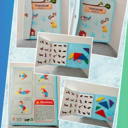 Wooden Tangram Travel Game Magnetic Puzzle Book Game Jigsaw Shapes with Solution-23
