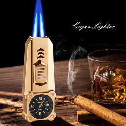 AirMount ™2 Flame Analog Watch Lighter Golden New Fashion Combination Cigar Accessories Double Jet Flame Metal Lighter Smoking Accessories Tools Gas Refillable Watch Cigarette Lighter-image-77