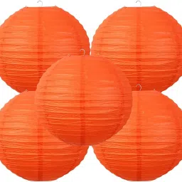 5 Pack Orange Paper Lanterns – Party Decorations, Wedding Décor, and Hanging Orange Paper Hanging Lantern-17