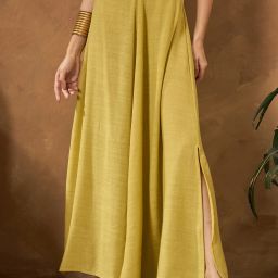 Women Solid A-line Yellow Skirt-image-13