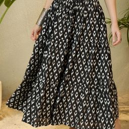 Women Printed A-line Black Skirt-image-13