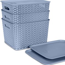 Plastic Premium Elite Baskets Large with 3 Lids - Daiso Grey Storage Basket-image-55