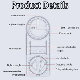 kauldvishe 2pcs Math Geometric Ruler Mathematics Drawing Template for Woodworking Ruler image 5