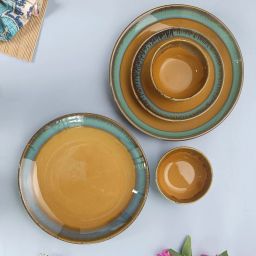 Pack of 12 Ceramic Sunehari Mustard Hand-glazed Dinner Set-image-22